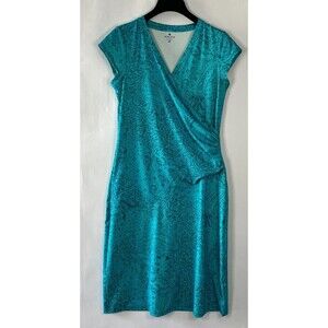 Athleta‎ Nectar Faux Wrap Dress Sz M Tall Turquoise Floral Paisley Athleisure